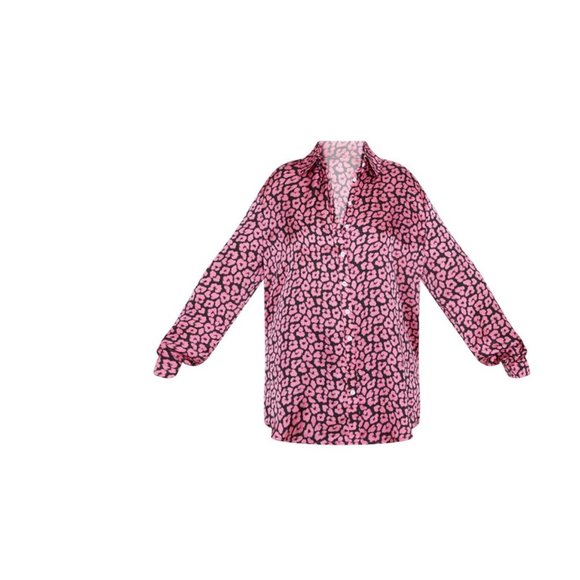 COPY - Plus Bright Pink Leopard Print Oversized Shirt ( Large) - Picture 2 of 7